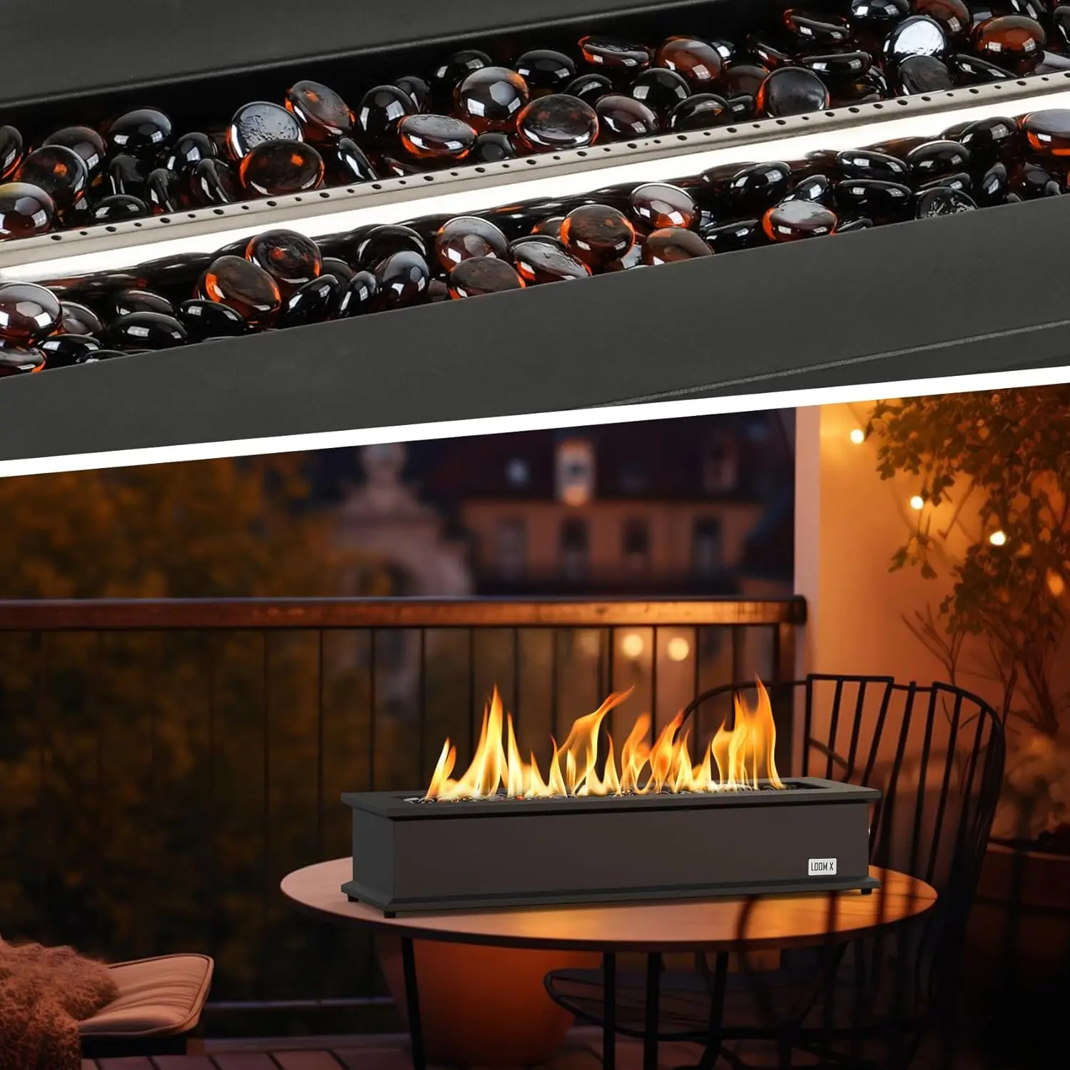 Outdoor Patio Propane Fire Pit Table with Stainless Steel Burner and Decorative Fire Glass Beads view 4