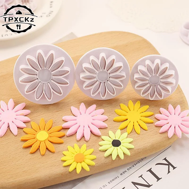 4Pcs Daisy Flower Cake Plunger Fondant Cookie Cutter Mold Plum Baking Decorating Biscuit Stamps for Kitchen Tools