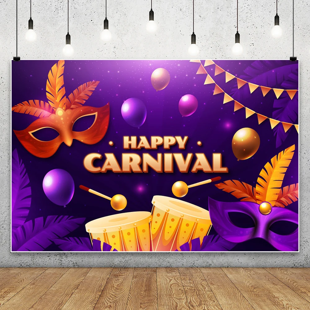 Carnival Makeup Ball Photography Backgrounds Fiesta Purple Gold Mask Dance Adult Girls Festival Party Portrait Photo Backdrop