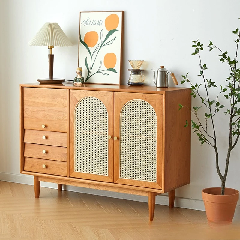 

Cherry wood dining side cabinet Log furniture Nordic living room entrance locker Simple pure solid wood dining room side cabinet