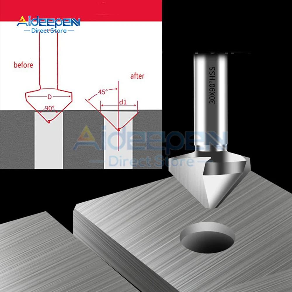 6ชิ้น6.3-20.5มิลลิเมตรไทเทเนียมรอบก้าน3ขลุ่ย90องศาไฮสปีด chamfer Chamfering ตัด end Mill เครื่องมือ Countersink สว่านชุด