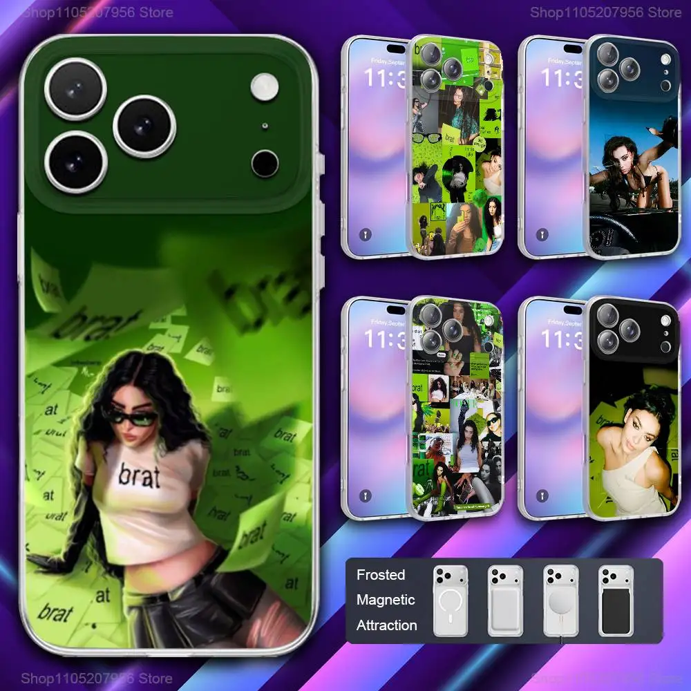 

C-Charli XCX B-Brat Phone Case For iPhone 11,12,15,14,13,17,16,Pro,Plus,E,Max,Air,Mini Magnetic Frosted Cover