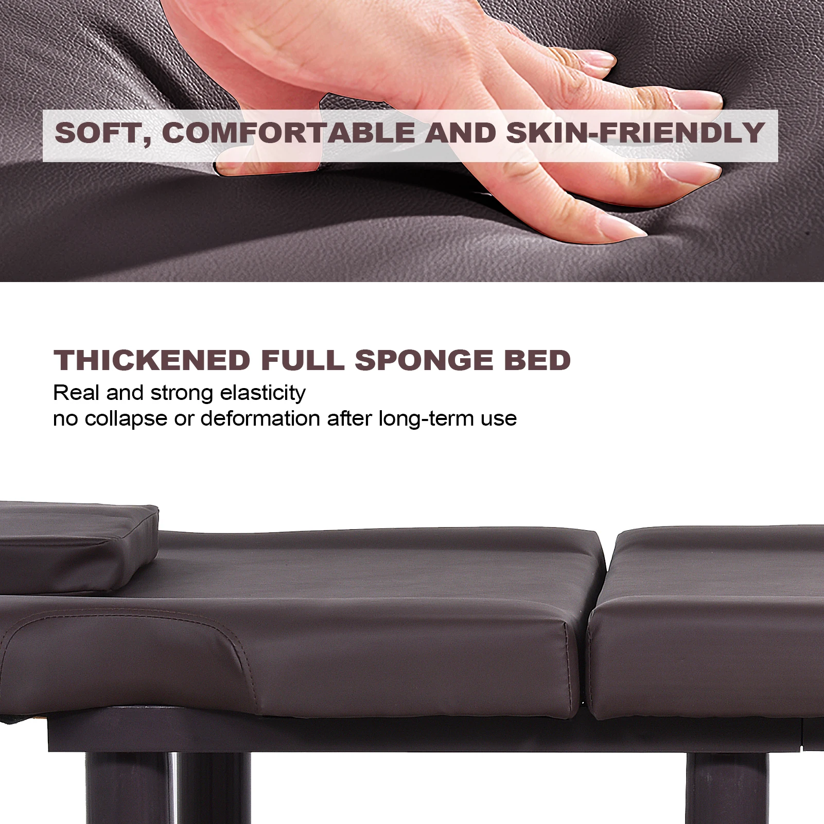 طاولة تدليك ثابتة، طاولة سبا بسعة 440.9 رطل مع مسند ظهر قابل للتعديل، سرير عالي التحمل، سرير إزالة الشعر بالشمع (بني) #4