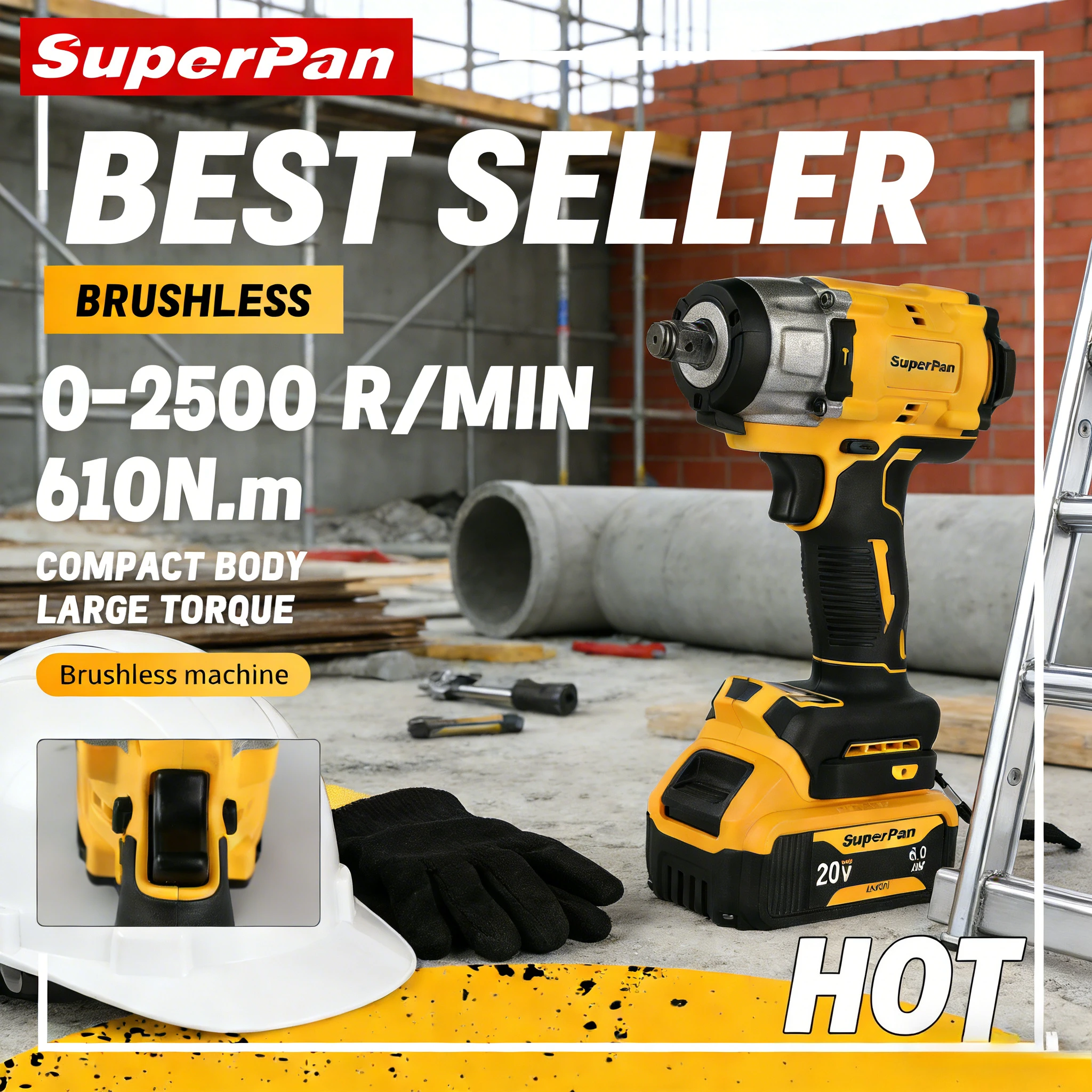 

Ударный гайковерт SuperPan DCF922 20В 203Нм для ремонта велосипедов, электрический гайковерт-трещотка, совместимый с аккумулятором DeWalt 18В