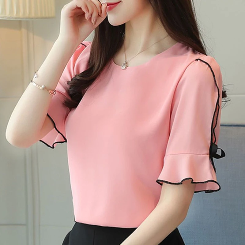 Elegant Ruffles Spliced Loose Hollow Out Bow Blouse Women's Clothing 2024 Summer New Casual Pullovers Chiffon Office Lady Shirt