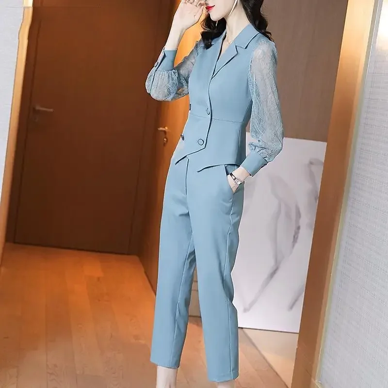 Business Ladies Trouser Formal Spring Autumn Women\'s Blouse and Pants Two Piece Set Shirt Aesthetic Promotion Cheap Outfit Full