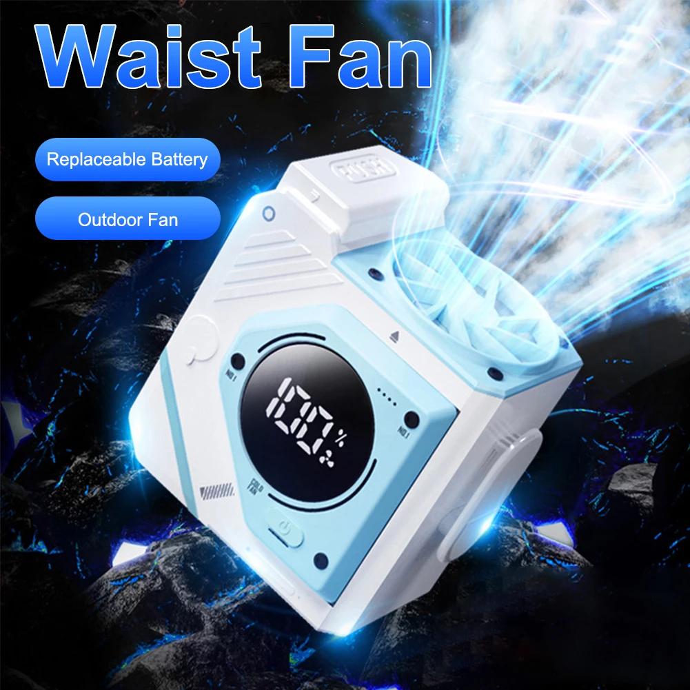 Portable Waist Fan 3 Speeds Waist Hanger Fan 5000/9800mAh Outdoor Camping Fan Rechargeable for Outdoor Jobsite Climbing Hiking