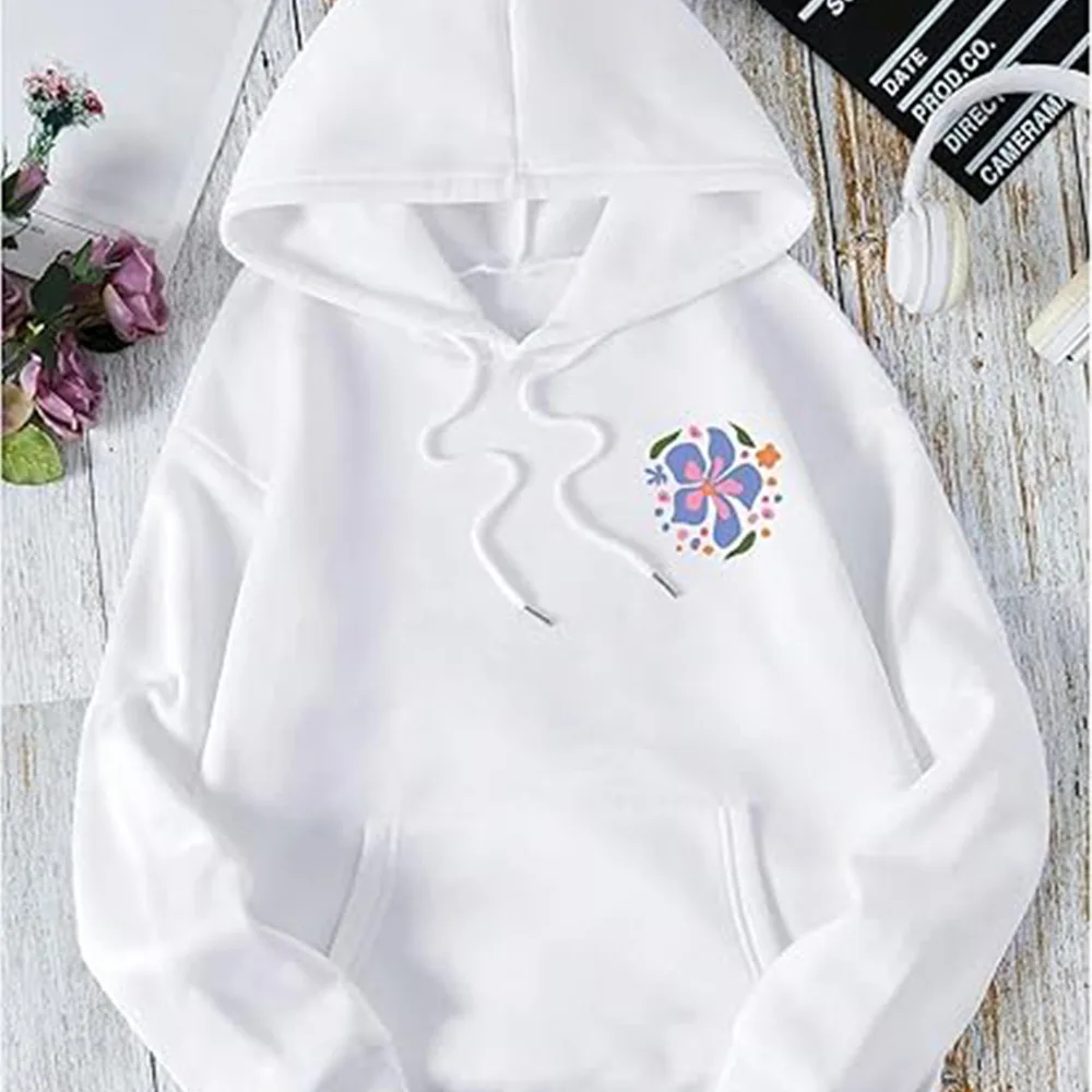 You are beautiful enough, floral pattern printed women's hoodie, fashionable multi-color casual street style, Harajuku soft hood