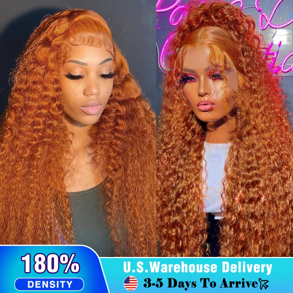 350 Ginger Orange 13x4 Curly Lace Front Human Hair Wigs For Women Glueless 13x4 Ginger Deep Wave Lace Frontal Wig Human Hair