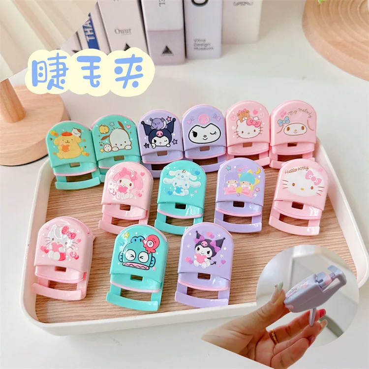 Hello Kitty Melody Kuromi Eyelash Clip Anime Cartoon Santio Portable Beauty Eyelash Curling Clip Female Makeup Eyelash Clip