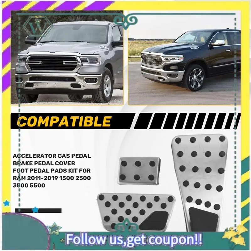 

A82U-Accelerator Gas Pedal Brake Pedal Cover Foot Pedal Pads Kit For Dodge Ram 2011-2019 1500 2500 3500 5500