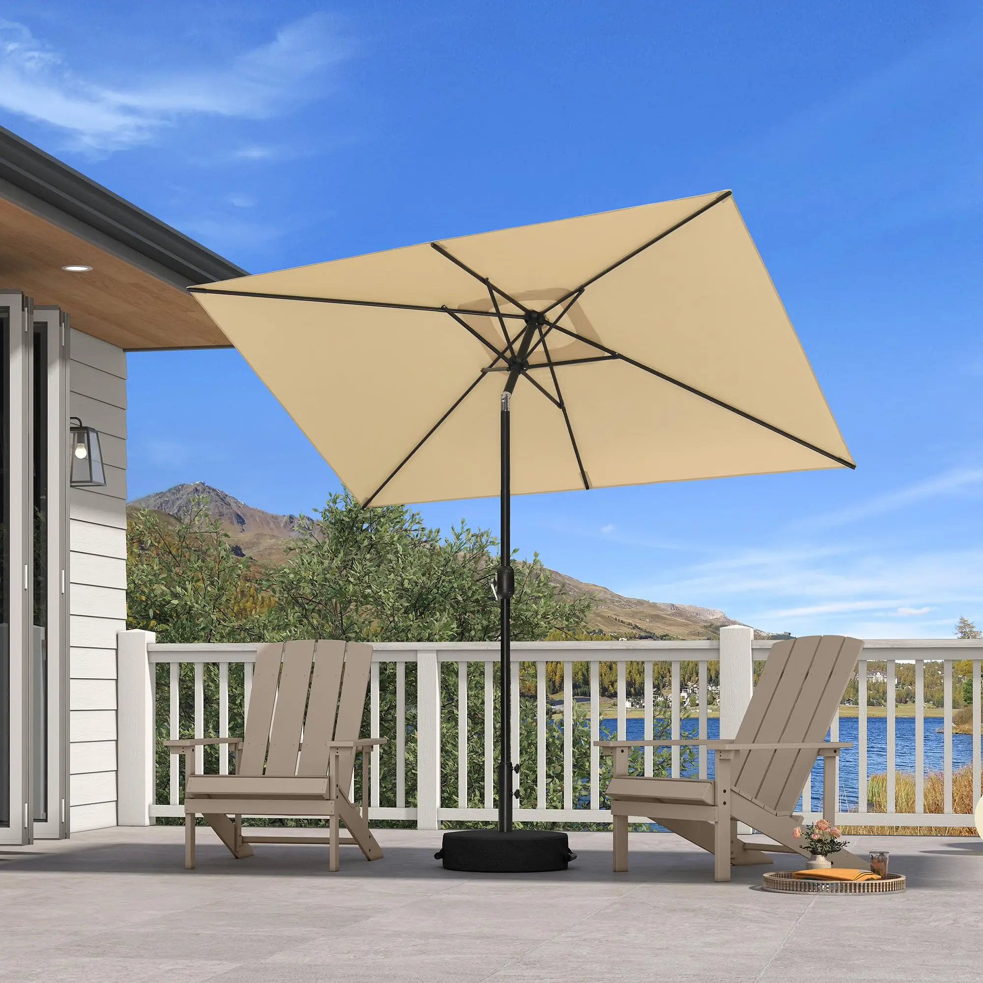 Patio Market Umbrella 5' x 8' with Base Dual-Angle Tilt, Beige