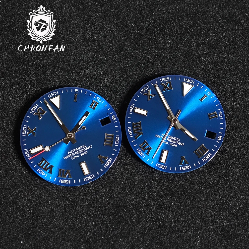 29mm estilo Wimbledon Número Romano azul Sunburst Dial reloj esfera para NH35 NH36 NH38 movimiento reloj pieza de repuesto