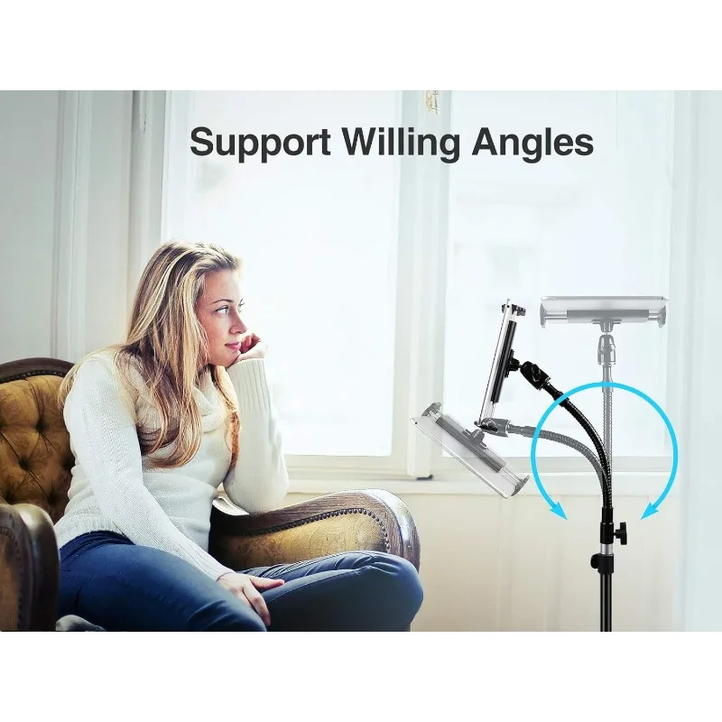 

Metal iPad Tripod Stand & Adjustable 72’’ Gooseneck Tablet Floor Stand Holder, Heavy Duty Aluminum iPad