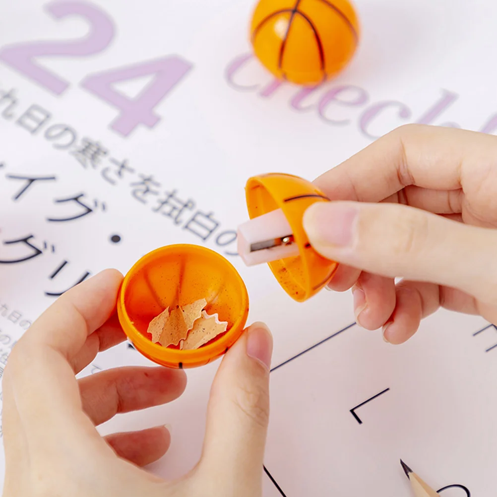 Pensil Eyeliner bola basket anak, peraut pensil untuk anak-anak lubang tunggal warna siswa 10 buah