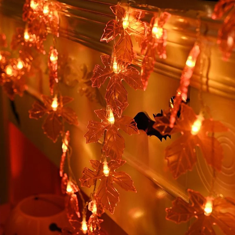 Artificial Autumn Maple Leaf Pumpkin String Lights LED Fairy String Light Fall Thanksgiving Decor Halloween Party DIY Supplies