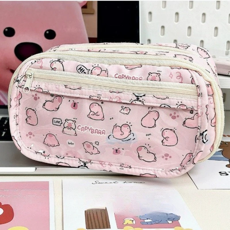 Federmäppchen Capybara Pink Transparent Große Kapazität Niedliche Stilvolle Aufbewahrungstasche Tragbarer Schreibwaren-Organizer für Studenten