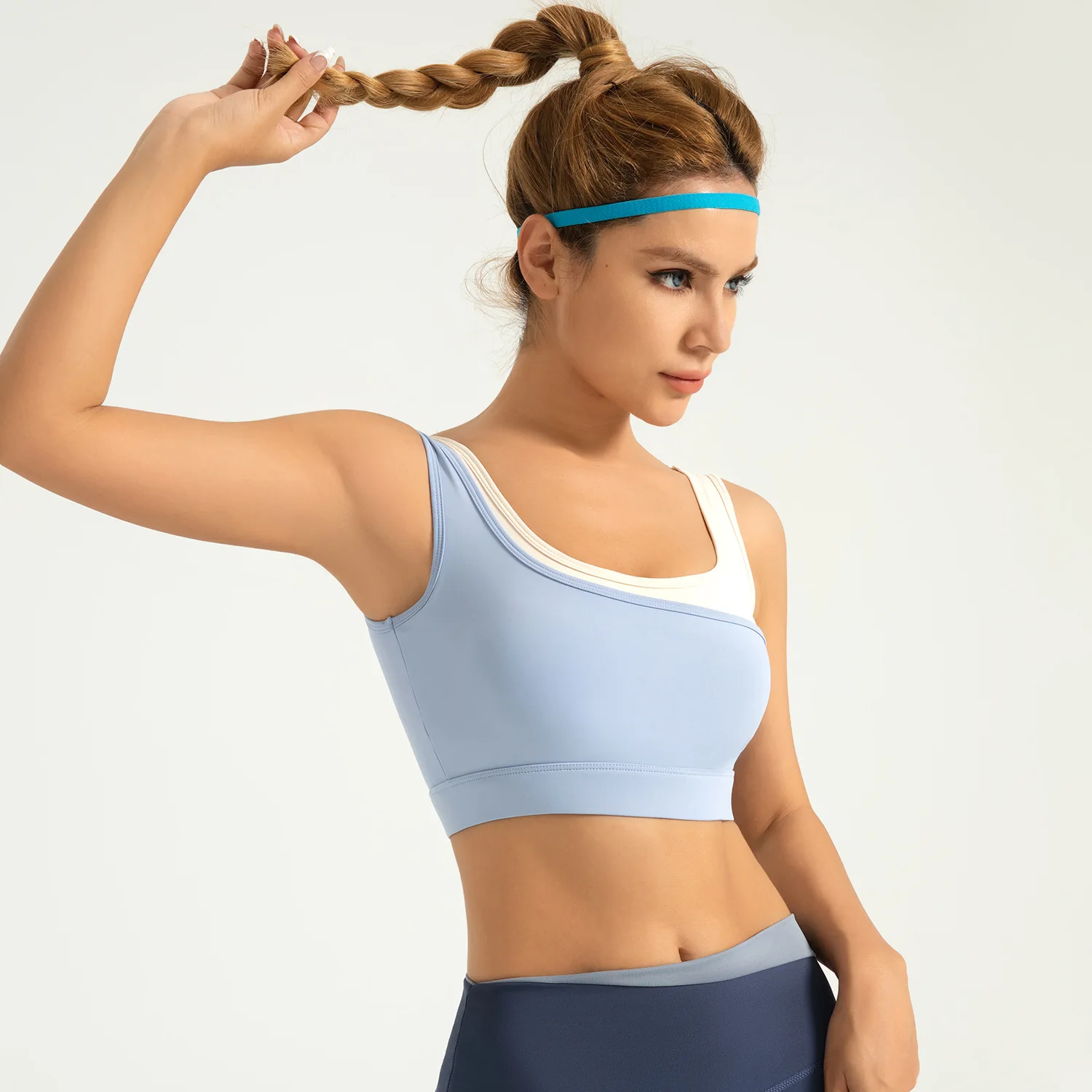 Color matching high elastic sports underwear fixed one-piece high-strength shockproof gathering U-shaped sports bra push up bra