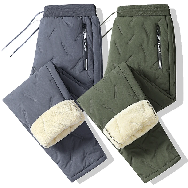 Winter Men Plush Thick Fleece Waterproof Sweatpant Windproof Casual Pants Warm Pants Lambswool Thermal Trousers Casual Outerwear