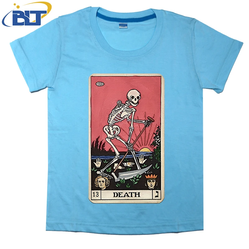 เสื้อยืดพิมพ์ลาย Death TAROT สำหรับเด็กเสื้อลำลองแขนสั้นผ้าคอตตอนสำหรับฤดูร้อนเหมาะสำหรับเด็กผู้ชายและเด็กผู้หญิง