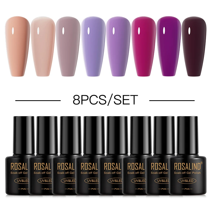 ROSALIND Nail Enhancement Gel Nail Polish Set Purple Nude Vernis Semi Permanent Top Coat UV Nail Art Design 2/4/6/8/10 Bottles﻿