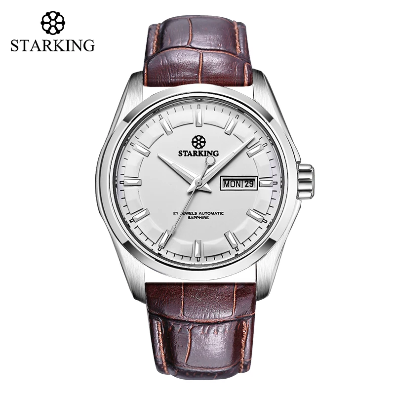 STARKING 316-8205 Steel Case Luxury Watches for Men Mechanical Watch Sapphire Glass Stainless Steel 50M Waterproof Men watch