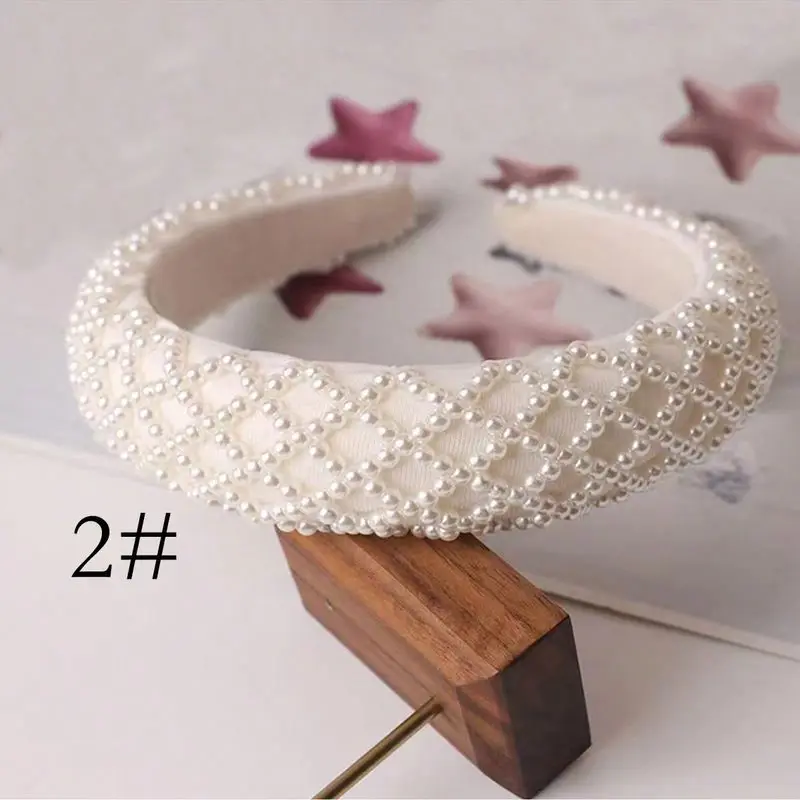 1pc women\'s simple sponge wide edge hand sewn bead pearl headband French super fairy hair headband