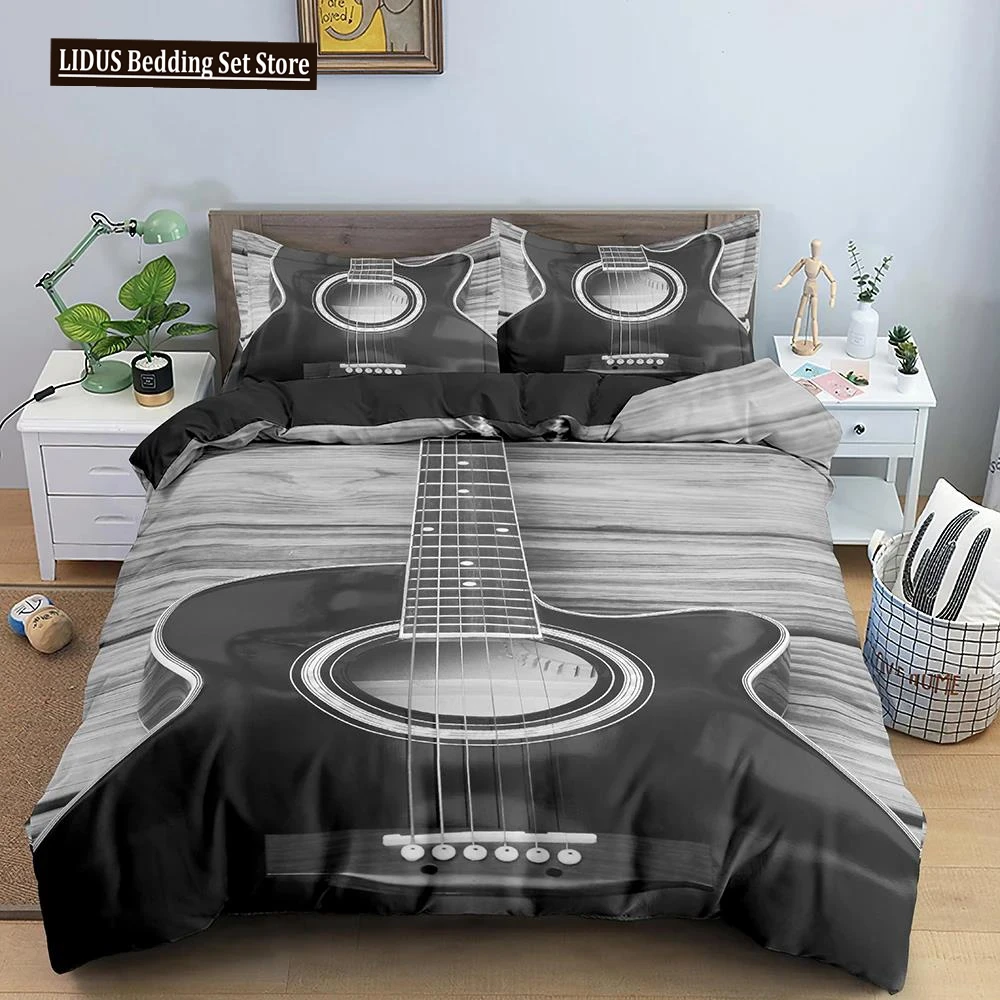 Music Bedding Set Piano Keyboard Music Note Duvet Cover Queen Size Bed Linen Comforter Microfiber Guitar Polyester Bedding Sets