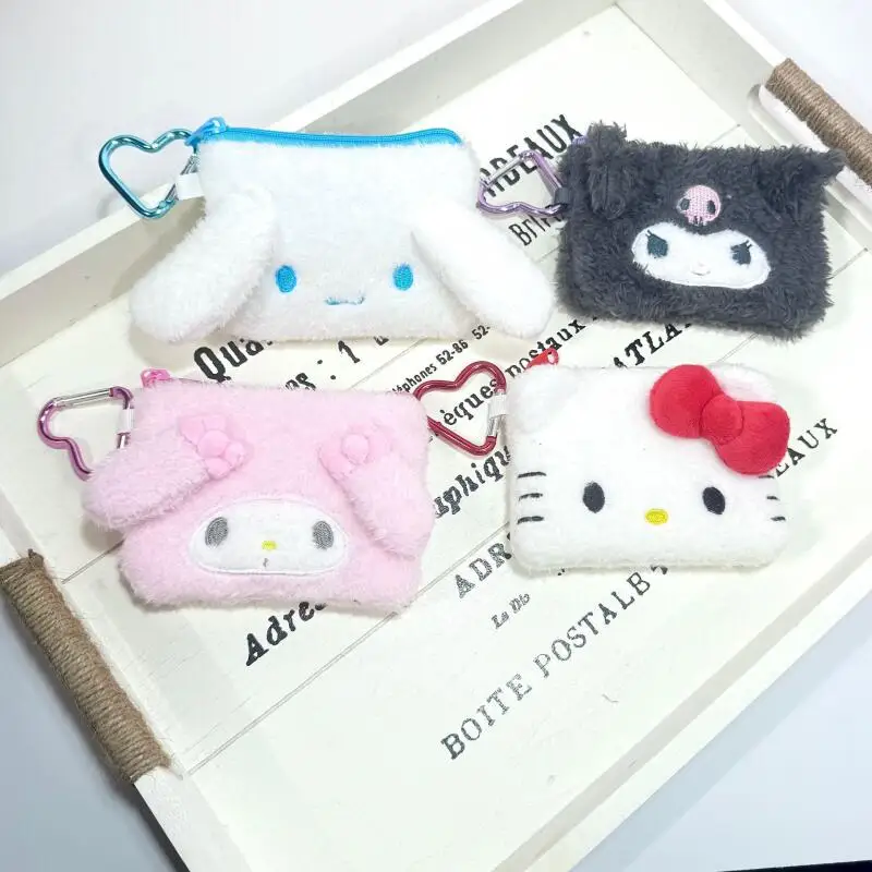 Kawaii Cartoon Kuromi Hello Kitty Plush Toys Coin Purse Wallet Creative Cinnamoroll Pendant Mini Love Button Makeup Bag Gift