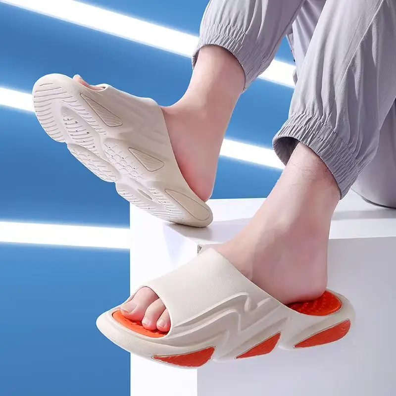 

Men's Open Toe Mixed Colors Flat Sole Slippers Summer New Thick Sole Non Slip Home slippers Lightweight Outdoor Beach Slipper