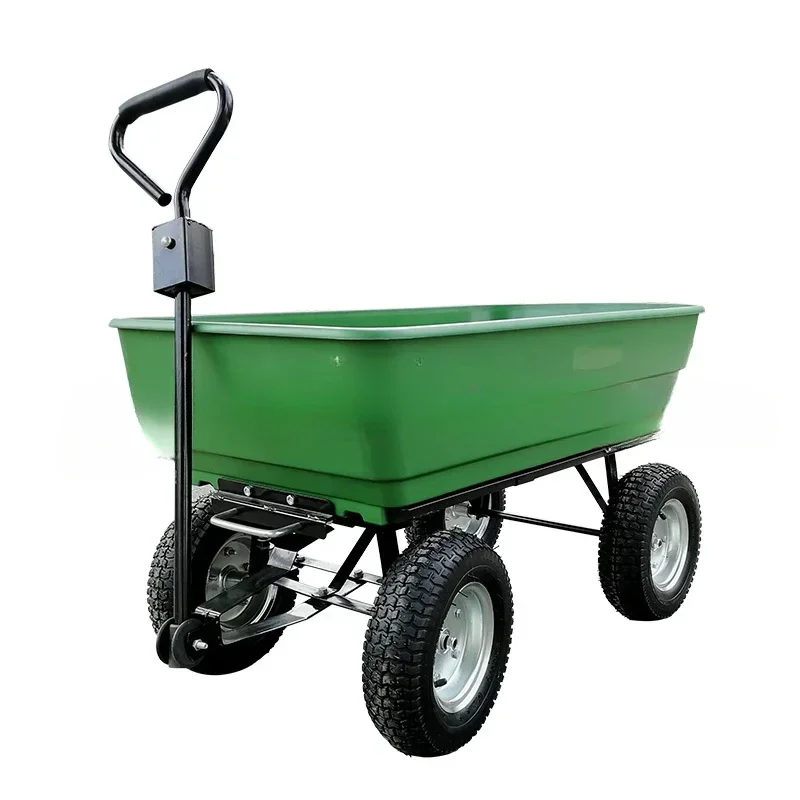 Trolleys Plastic Four-wheel Trailer Tipper Small Stall Cargo Carrier 210kg Lawn Garden Handing Tools Utility Cart Farm Wagon