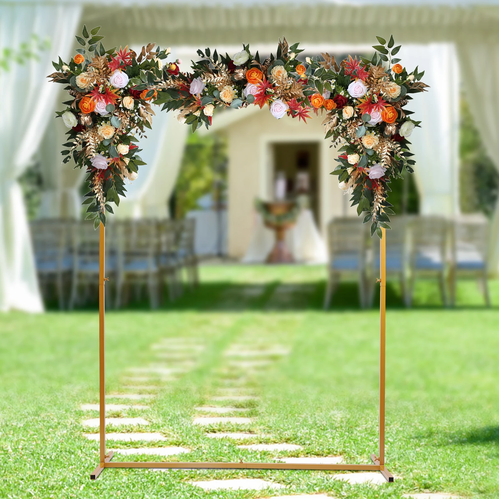 LOYALHEARTD 6.6FT x 4.9FT Wedding Arch Backdrop Stand Gold Balloon Arch Stand Metal Flower Rack for Ceremony Birthday Party