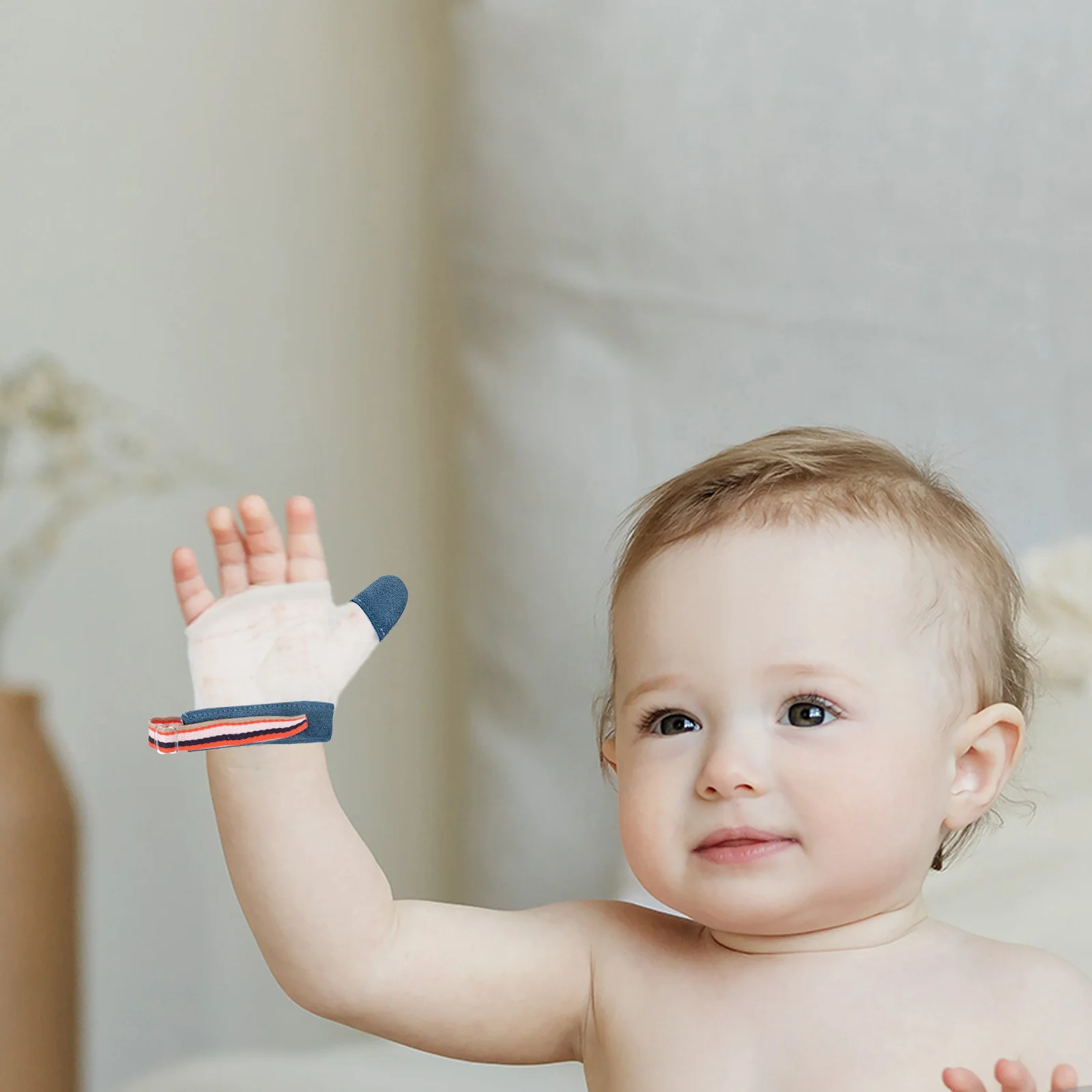 واقي إبهام الطفل المضاد لامتصاص الأصابع مقاس L، شبكة حمراء قابلة للتنفس وقابلة للغسل وقابلة لإعادة الاستخدام، واقي لليد للرضع #5