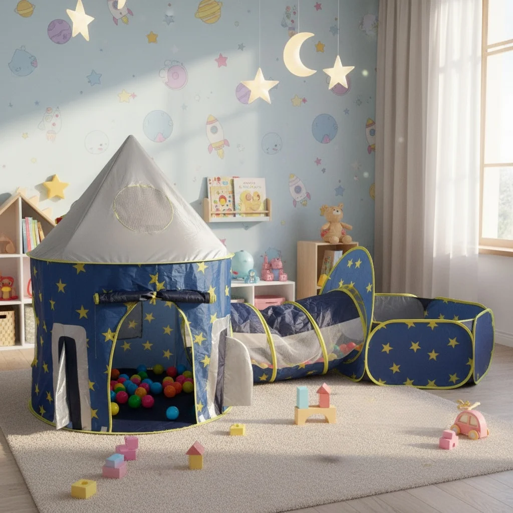 خيمة اللعب الخارجية للأطفال، نفق اللعب - حمام سباحة كروي للأطفال - يورت، لعبة صاروخ الفضاء، لعبة ترفيهية لمرح الأميرة الجنية، مساحة سرية للأطفال، ألعاب الشاطئ والعشب، هدية مثالية للعطلات، كرات المحيط، لا تشمل