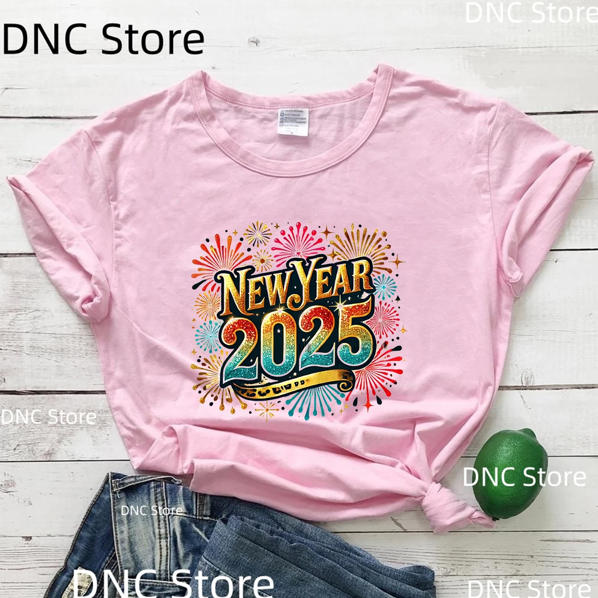 New Year Clothes 2025 Fashion Women'S Clothing Tshirt Christmas Tshirt New Year Gift Clothing Hello 2025 Clock Pattern Top