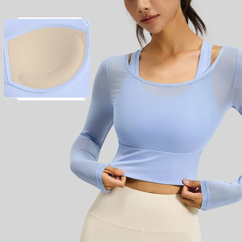 

Aiithuug Yoga Crop Long Sleeve Sheer Mesh Sexy Crop Top Longsleeve Padded Camisole Workout Yoga Bra Crop Fitness Shirts Cropped