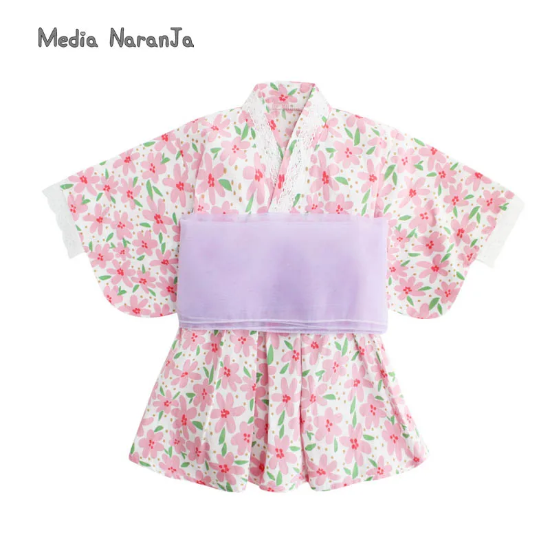 Spring Summer  Autumn New Kimono Printing Pattern Bathrobe Dress Japanese Girls\' Dress