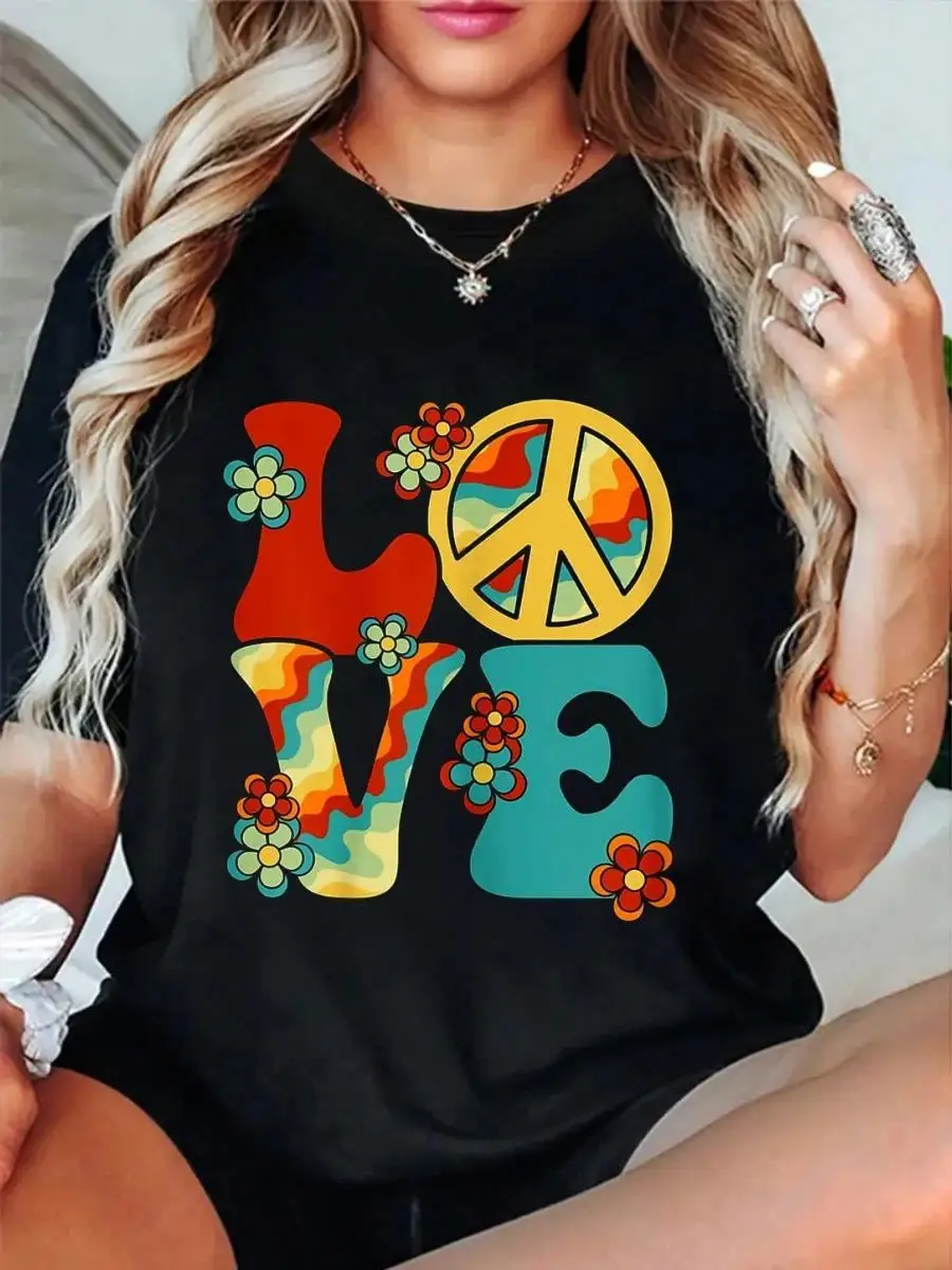 100_ Cotton Love Peace Sign 60 s 70 s Costume Party Outfit Groovy Hippie T-Shirt
