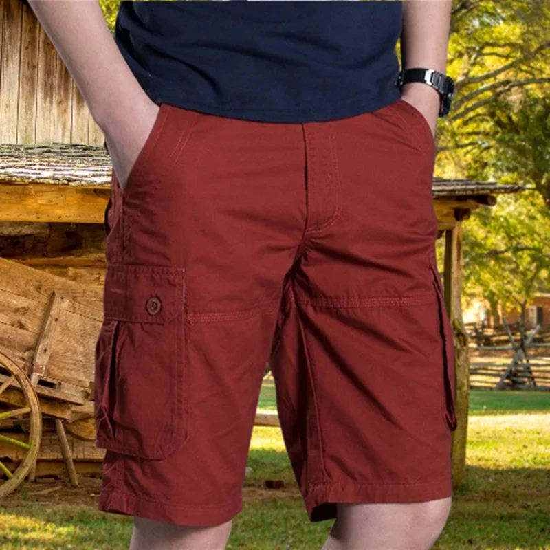 LIBIELIY Summer Men's Cotton Loose Cargo Shorts Streetwear Fashion Male Solid Multiple Pockets Straight Breathable Casual Short