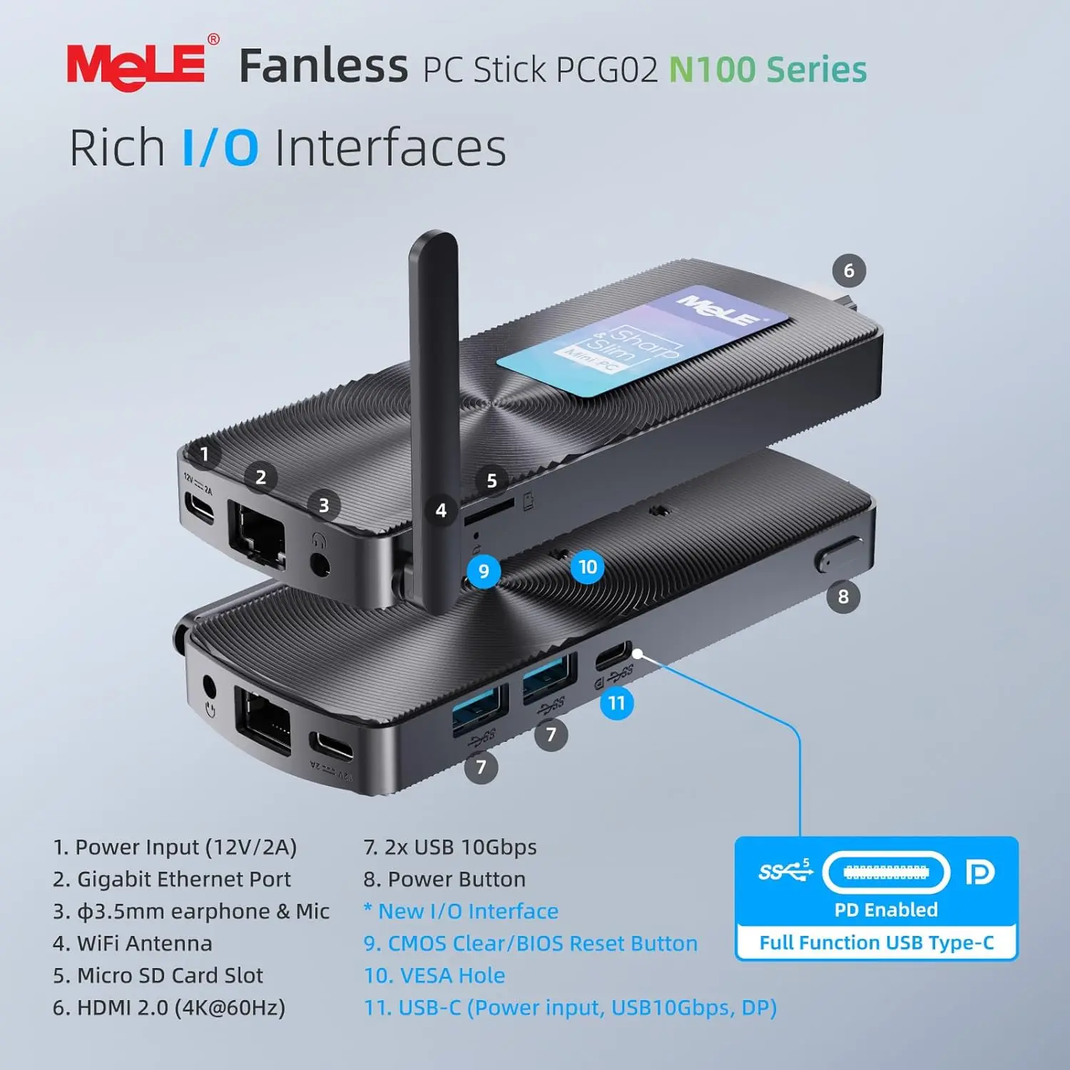 MeLE Fanless Mini PC Stick PCG02,N100 8GB LPDDR4x 256GB,มินิคอมพิวเตอร์เดสก์ท็อป Stick,รองรับ 4K HDMI,PXE ปลดล็อก Bios,Micro PC
