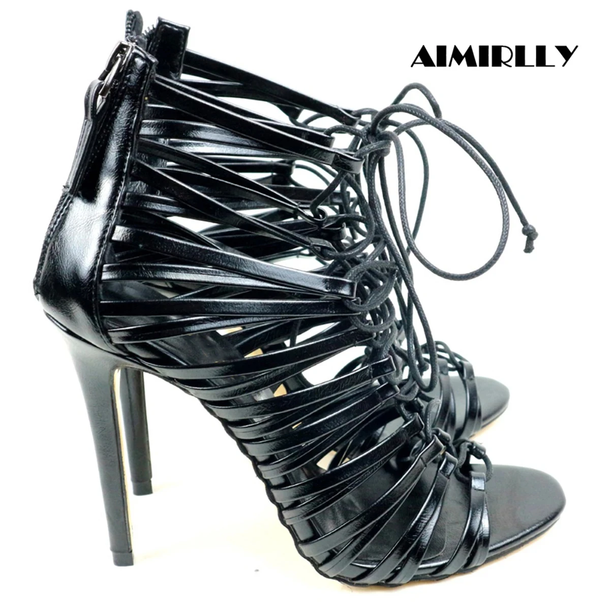 Summer Women\'s Sandals Open Toe High Heel Shoes Strappy Black Lace Up Ladies Female Casual Footwear Zipper Customized shoes