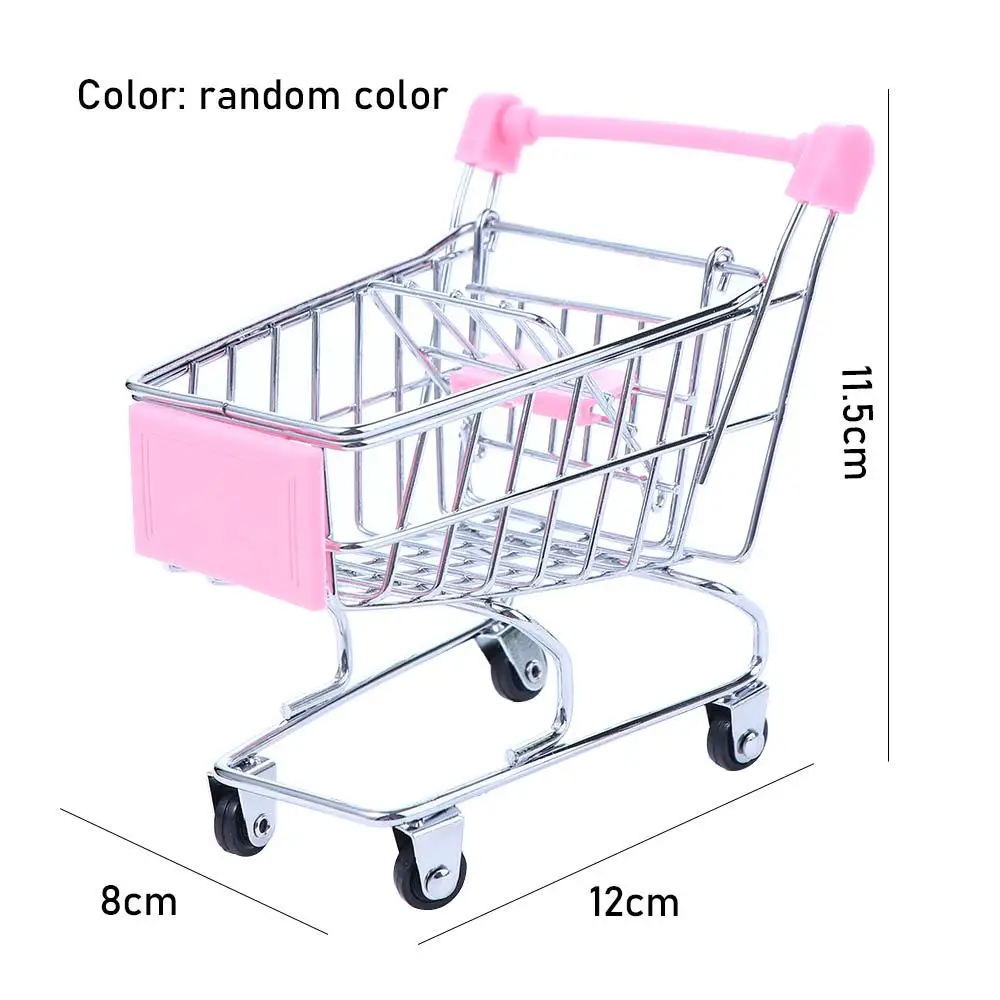 Shopping Cart Desktop Decor Dollhouse Furniture Supermarket Shopping Basket Dollhouse Accessories Supermarket Handcart Trolley