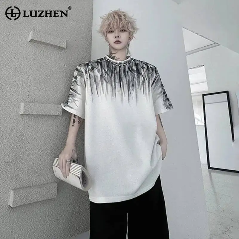LUZHEN 2026 Summer Original Short Sleeve Shoulder Pad T-shirts Men's Niche Tie-dyed Design Round Neck Casual Male Clothes JY6556