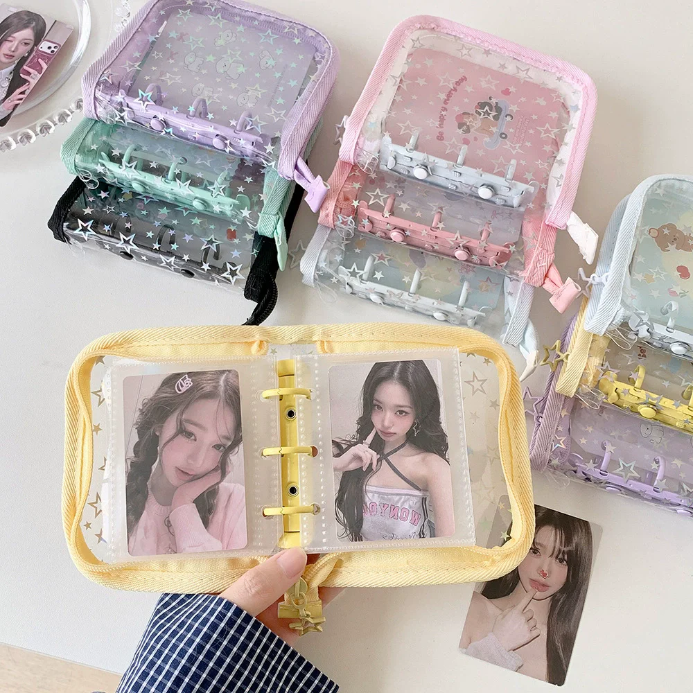 A8 Shining Star Kpop 6 Rings Photocard Binder with 10 Pages 20 Pockets for 2.7x3.6 Inch Photos Photo Card Album