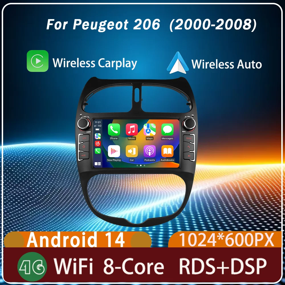 

For Peugeot 206 (2000-2008)Android14 Carplay GPS 128G car radio, car audio, smart system, multimedia player
