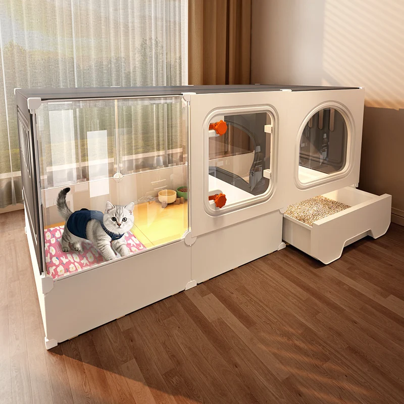 

Поднятая вилла для кошек, клетка для кошек с туалетом, встроенное домашнее гнездо, одна комната, одна гостиная, одна ванная комната