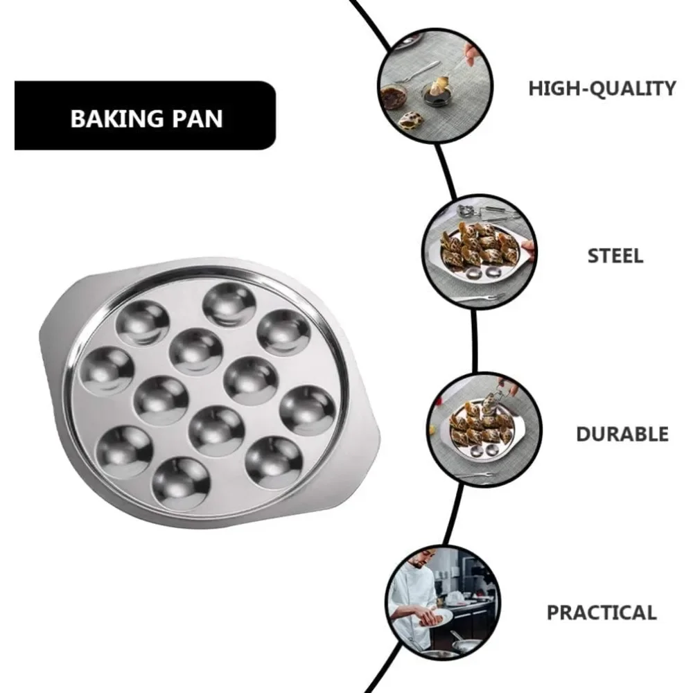 For 4 Pcs 12 Holes Stainless Steel Oyster Snail Dish Mushroom Serving Plate Metal Snail Plate Seafood Serving Tool Snail Cutlery