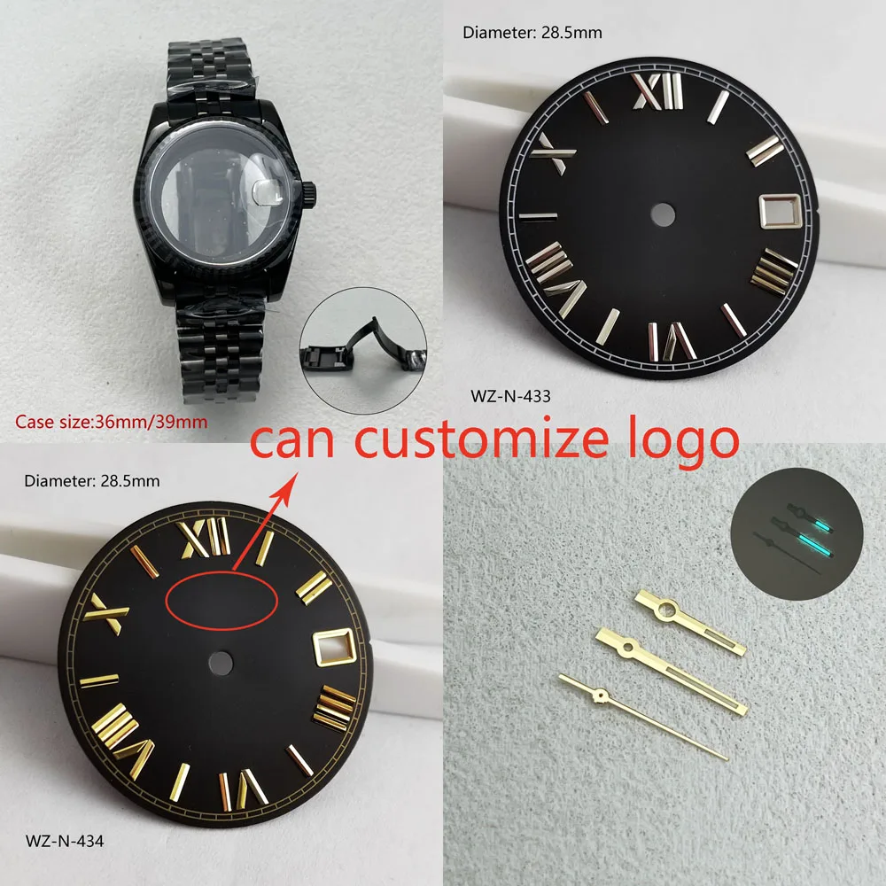 Quadrante nh35 quadrante romano sunburst da 28,5 mm per datario_just cassa adatta al movimento meccanico automatico NH35 watchmod possono personalizzare il logo