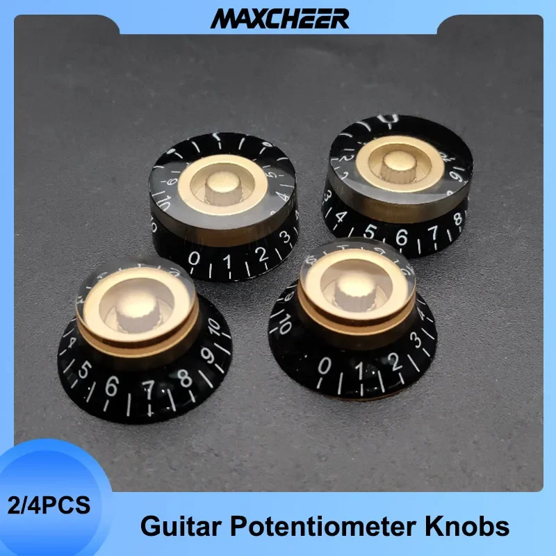 2/4pcs LP Electric Guitar Volume Tone Knob Top Hat Straight Guitar Speed Control Knob Plastic Guitar Accessories Gold Black