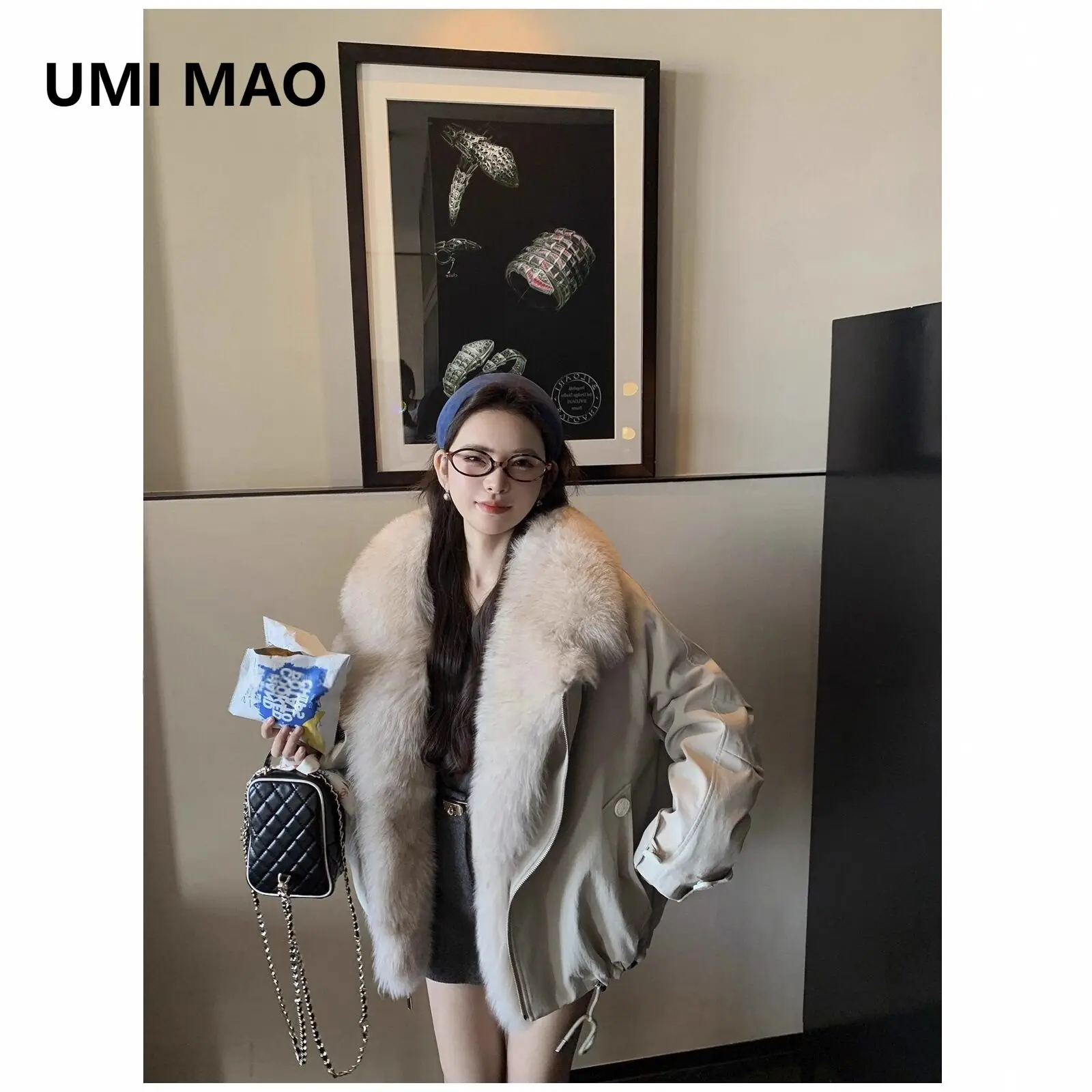 

UMI MAO Extra Large Fox Fur Collar Detachable Autumn Winter New Fur Parka Women's Down Jacket Femme